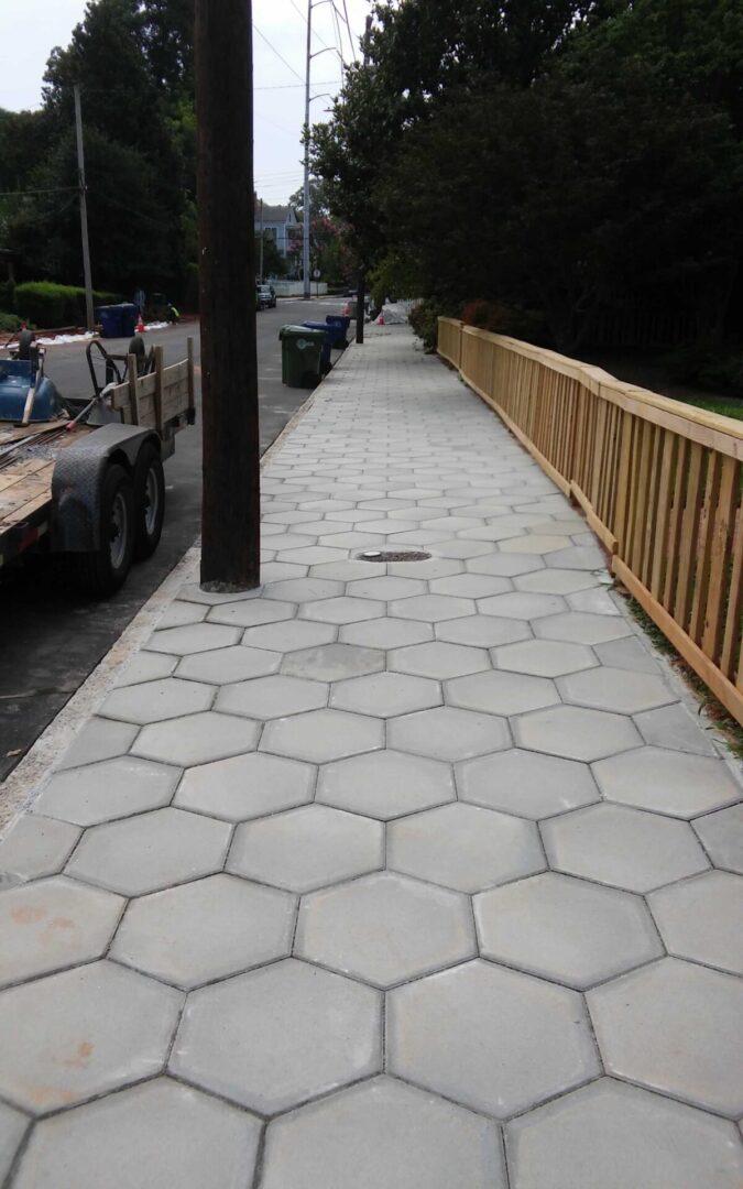 sidewalk infrastructure with hexagonal concrete tiles